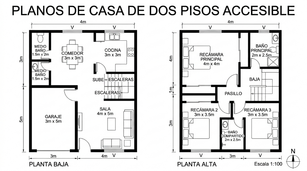 Plano técnico Planta Baja y Planta Alta en español